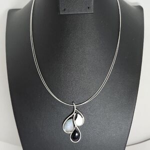 Elegant Silver and Black Teardrop Pendant Necklace